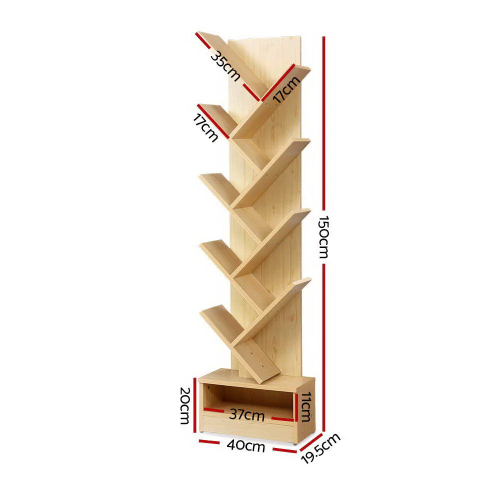 Artiss Tree Bookshelf 9 Tiers - Echo Oak - Nurns