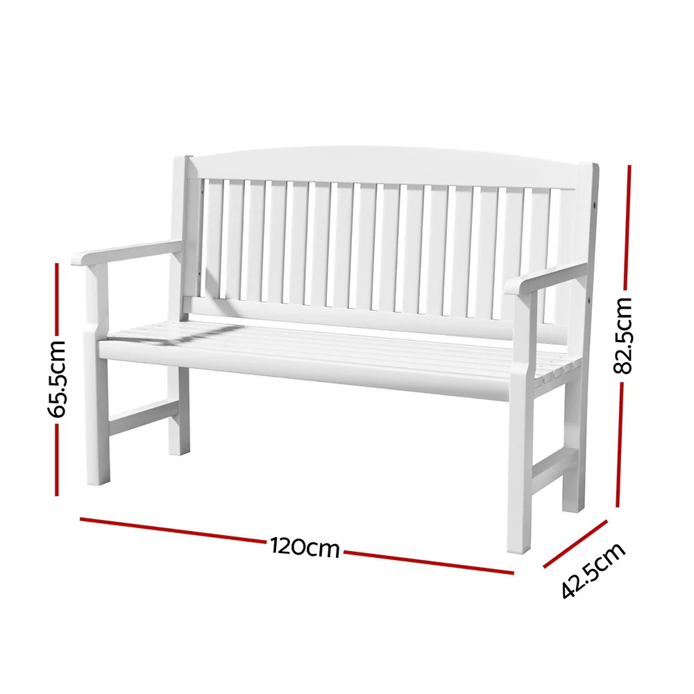 Emeric Outdoor Garden Bench Seat Wooden Chair Patio Furniture Timber Lounge - White - Nurns