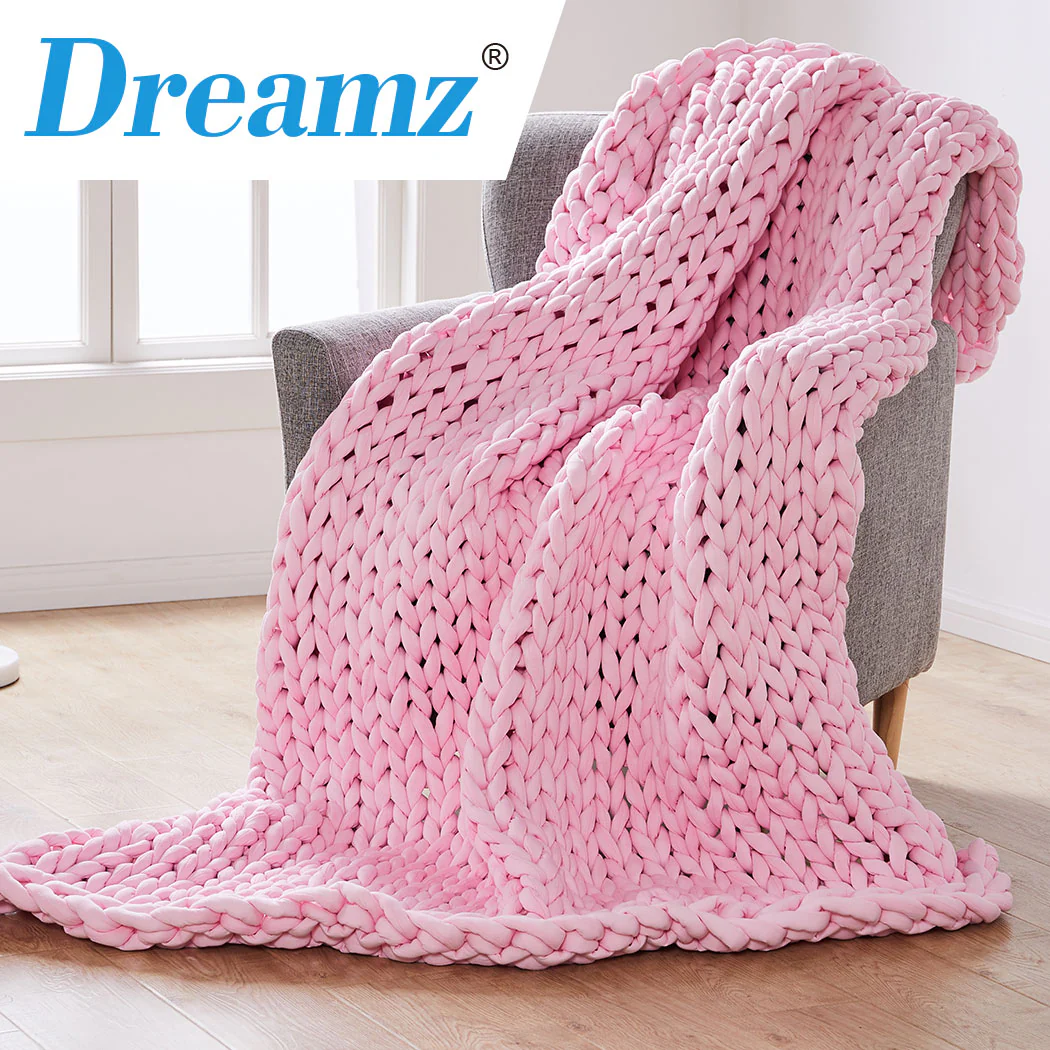 Whimsy Weighted Soft Blanket Knitted Chunky Bulky Knit 9KG - Pink - Nurns