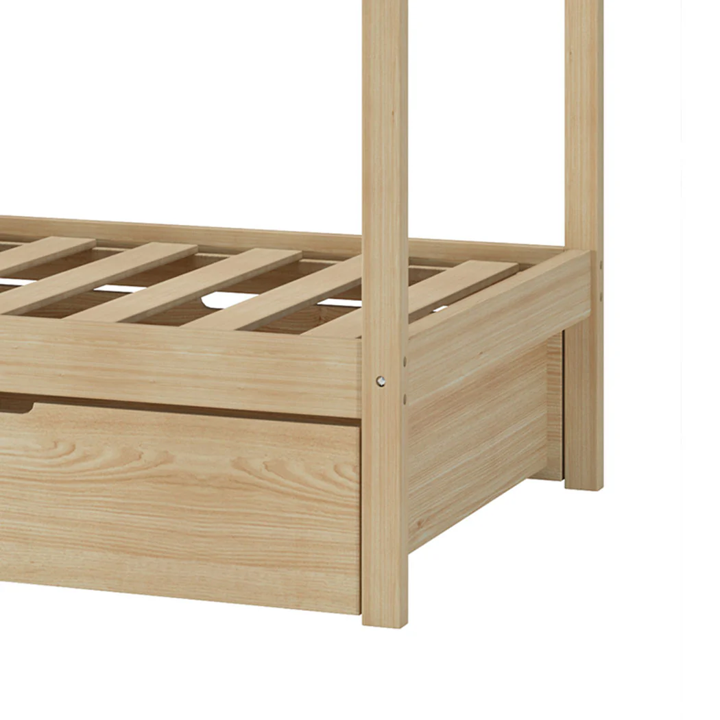 Riley Bed Frame Base Wooden Timber House Frame with Storage Drawers - Single - Nurns