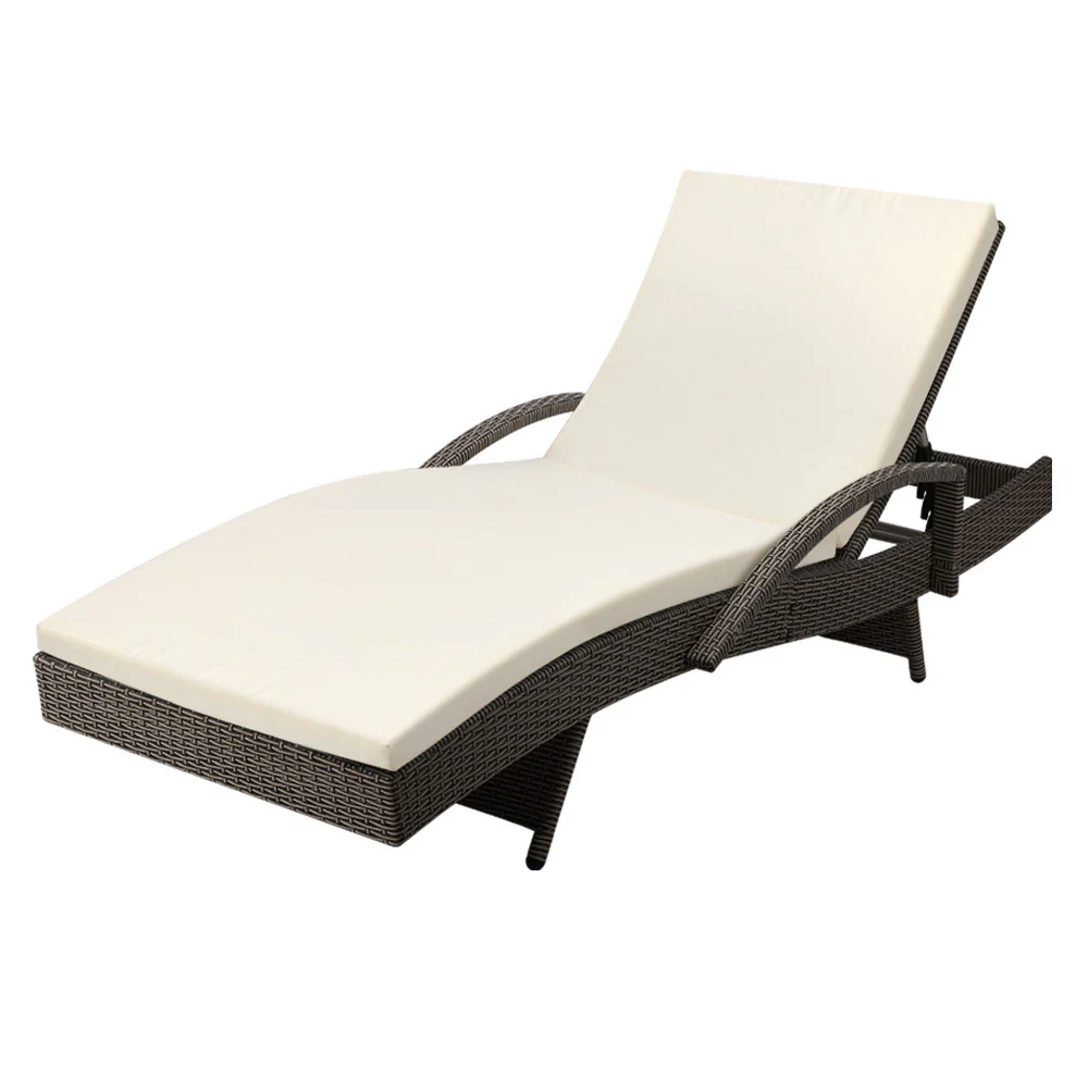 Ashby Outdoor Sun Lounge Wicker with Armrest Chair and Cushion - Grey - Nurns