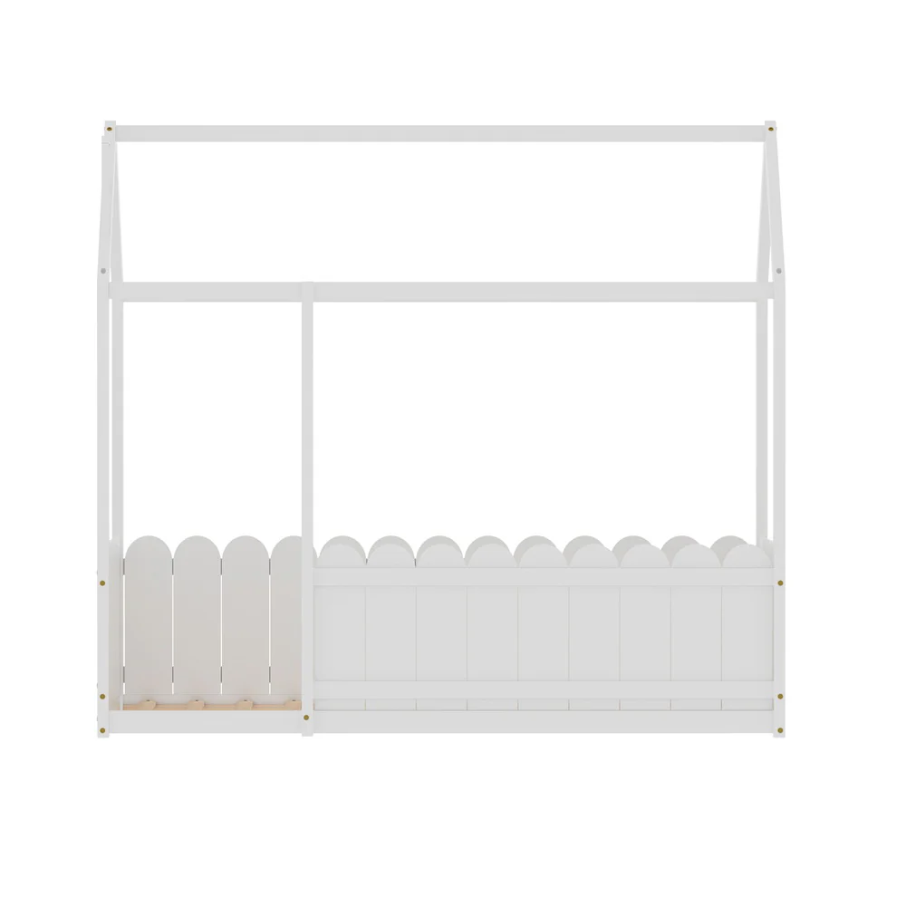 Lucy Bed Frame Wooden Kids House - White Single - Nurns