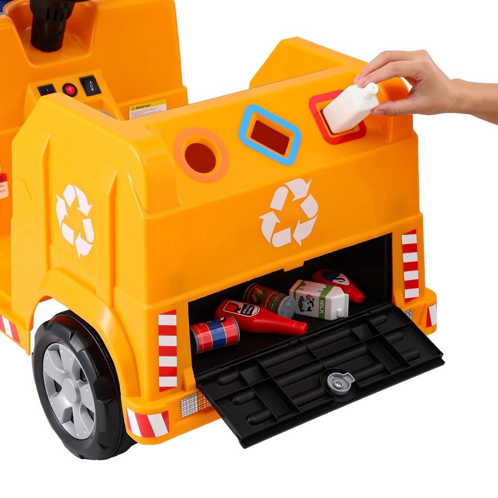 Kids Ride On Car Garbage Truck Police Light 12V Electric Toys Cars - Yellow - Nurns