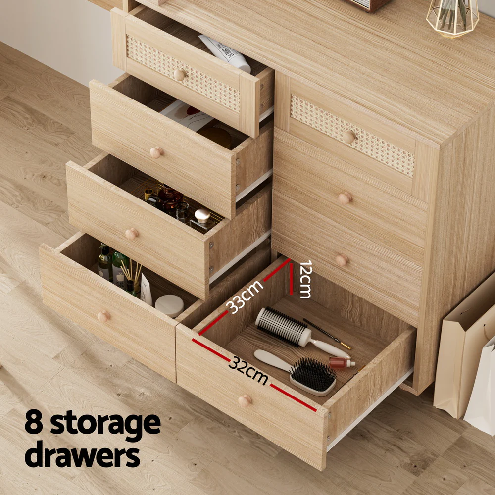 Dressing Table Set Stool LED Mirror - Pine - Nurns