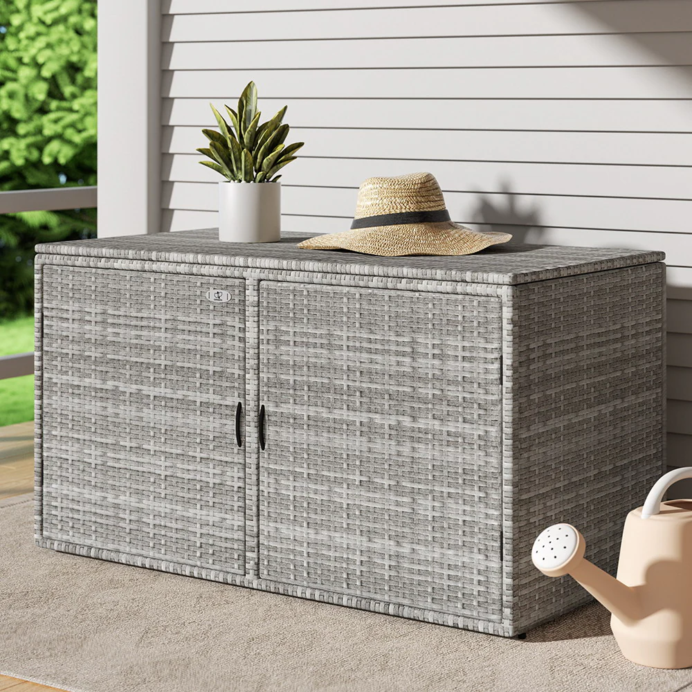 Outdoor Storage Cabinet Box Deck Wicker Shelf Chest Garden Shed Tools - Nurns