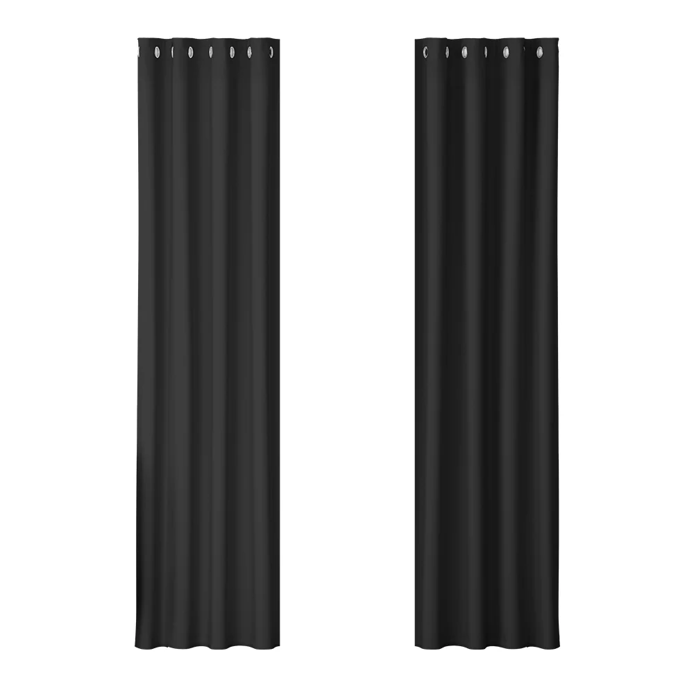 Set of 2 Blockout Curtains Blackout Window Curtain Eyelet 140x230cm Black - Nurns