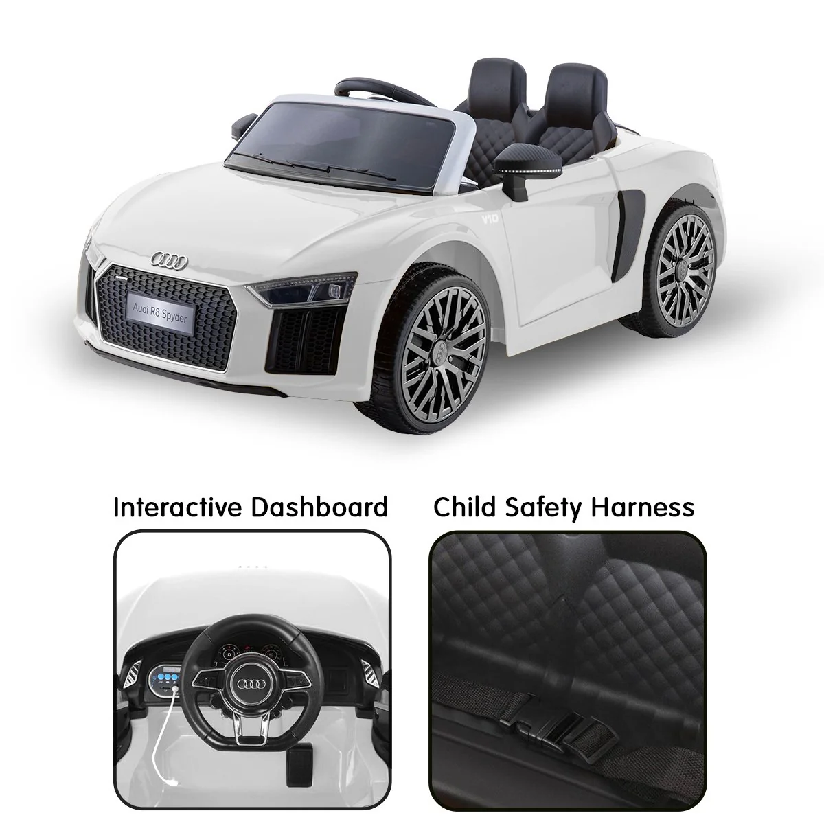 R8 Spyder Audi Licensed Kids Electric Ride On Car Remote Control - White - Nurns