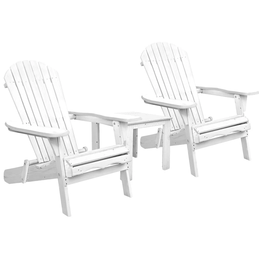 Adirondack Gardeon 3PC Outdoor Table and Chairs Wooden Foldable Beach Chair - Nurns