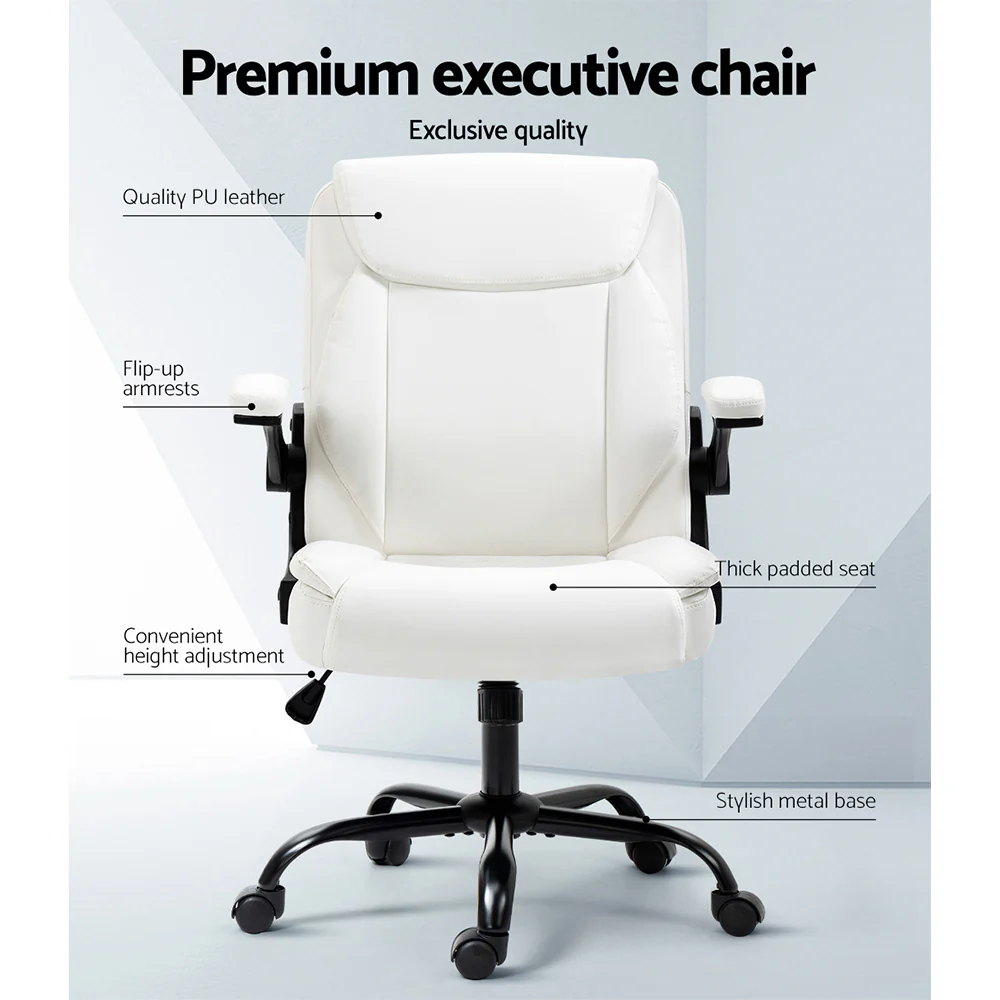 Artiss Executive Office Chair Mid Back White - Nurns