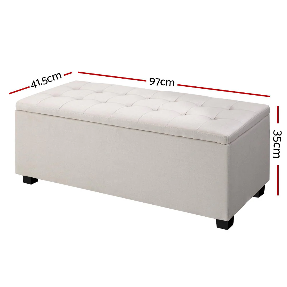 Large Fabric Storage Ottoman - Beige - Nurns