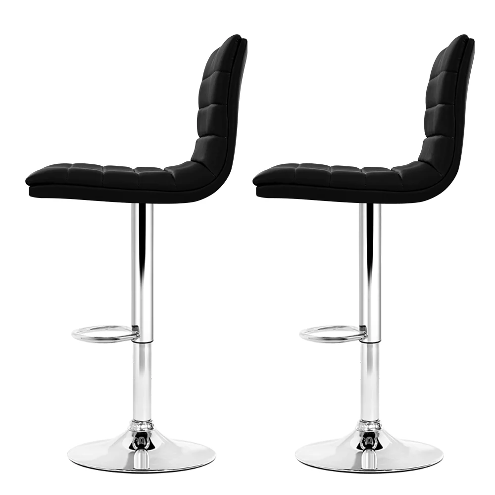 Set of 2 Amaliada PU Leather Bar Stools Padded Line Style - Black - Nurns