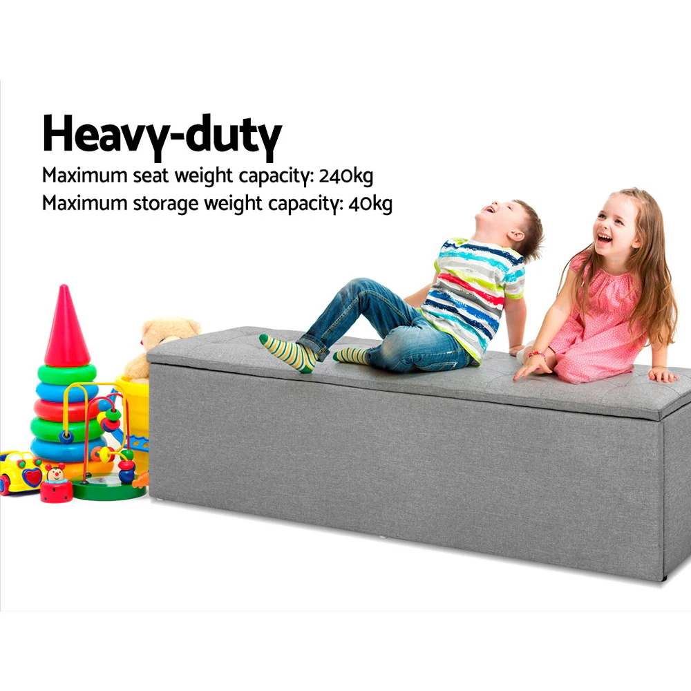 Storage Ottoman Blanket Box Grey LARGE Fabric Rest Chest Toy Foot Stool - Nurns