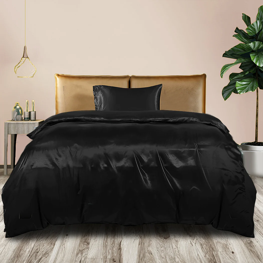 KING SINGLE Quilt Cover Set Bedspread Pillowcases - Summer Black - Nurns