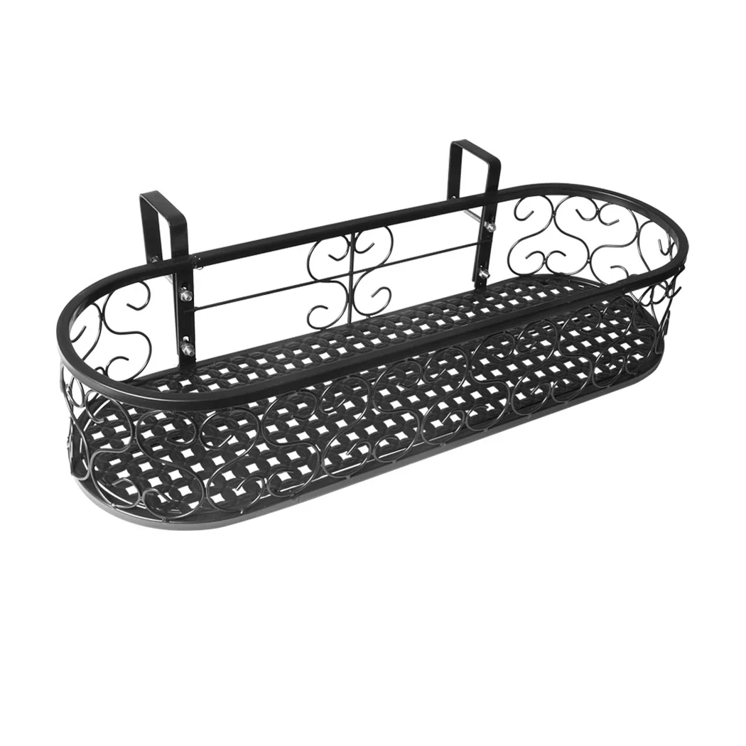 Plant Holder Plant Stand Hanging Flower Pot Basket Garden Wall Rack Shelf Oval Black - Nurns