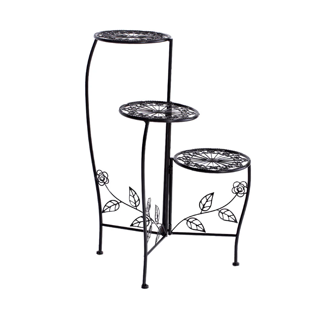 Set of 2 Flower Shape Metal Plant Stand with 4 Plant Pot Space in Black Colour - Nurns