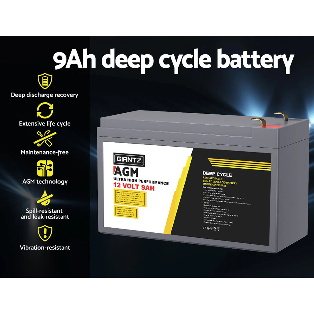 AGM Deep Cycle Battery 12V 9Ah Box Portable Solar Caravan Camping - Nurns