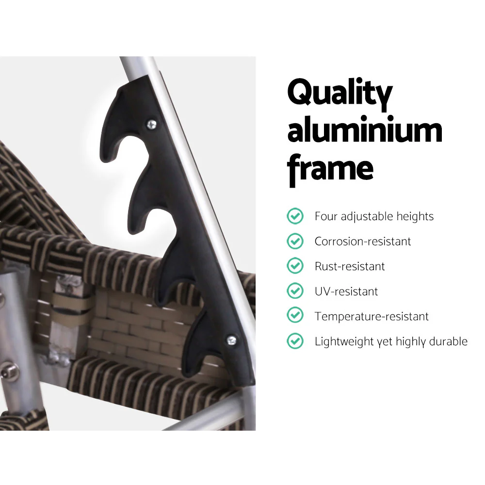 Silsden Set of 2 Outdoor Sun Lounge Wicker with Armrest Chair and Pillow - Grey - Nurns