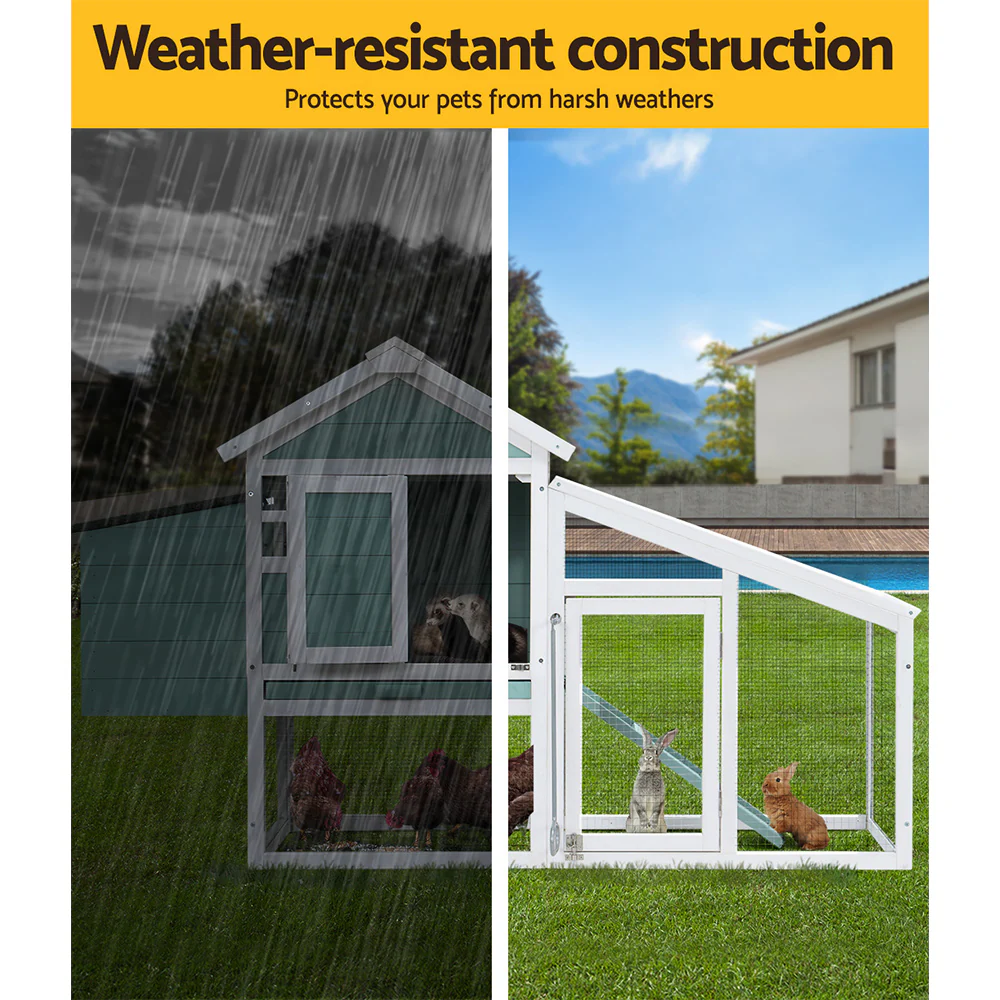 Chicken Coop Rabbit Hutch Large House Run Cage Wooden Outdoor Pet Hutch - Nurns