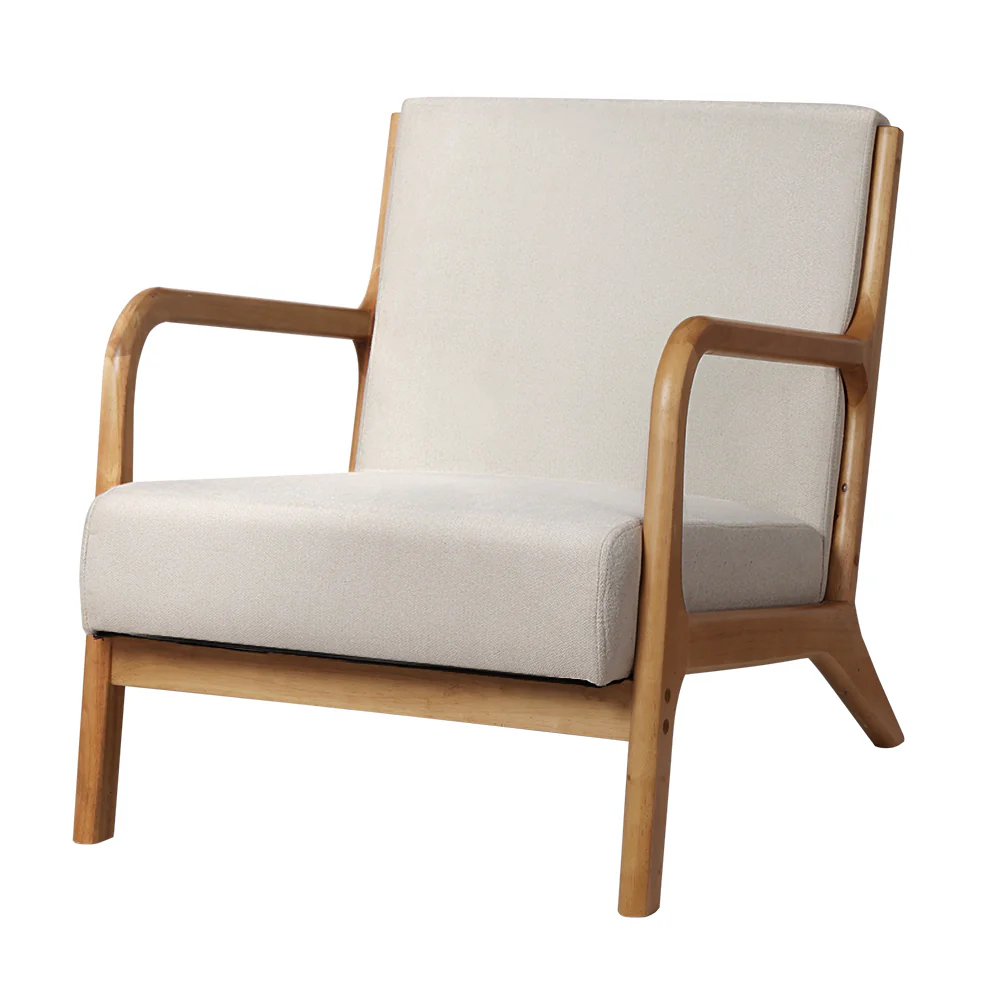 Myla Accent Lounge Bedroom Armchair - Beige & Wood - Nurns