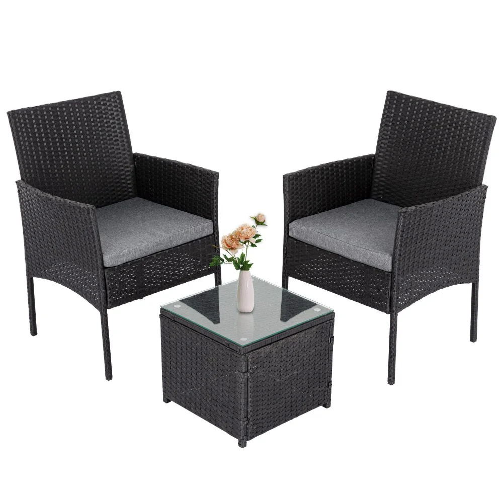 Tracey 2-Seater Table And Chairs Set 3-Piece Outdoor Set - Black - Nurns