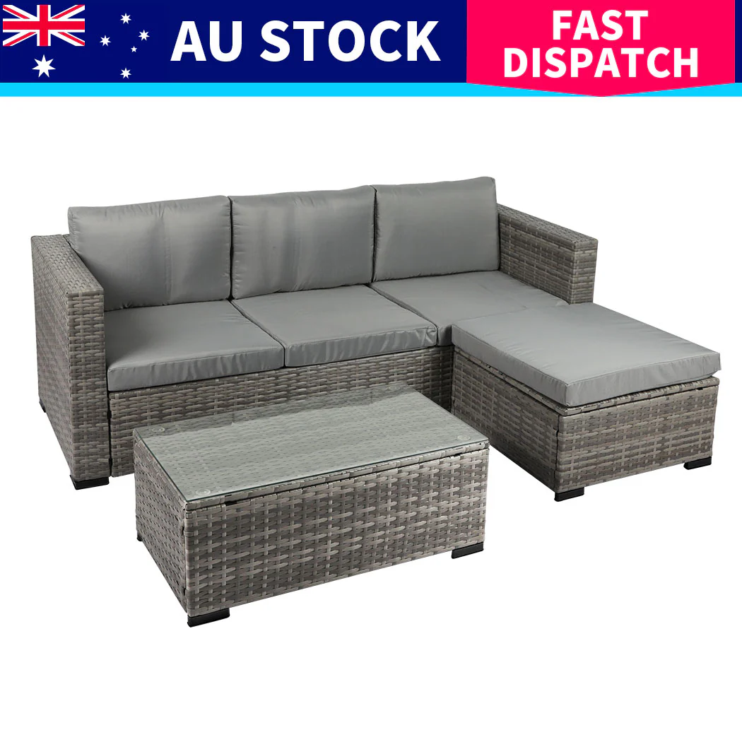Trish 4-Seater Patio Furniture Garden Chair Table Lounge 5-Piece Outdoor Sofa - Mixed Grey - Nurns