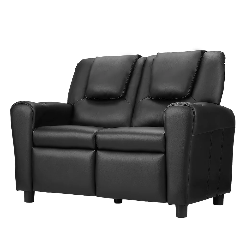 Primy Kids Recliner Chair Double PU Leather Sofa Lounge Couch Armchair - Black - Nurns