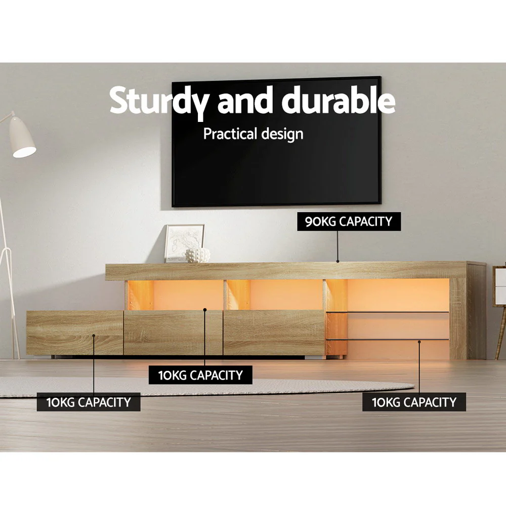 Trina 215cm TV Cabinet Entertainment Unit Stand RGB LED Gloss Furniture - Wood - Nurns