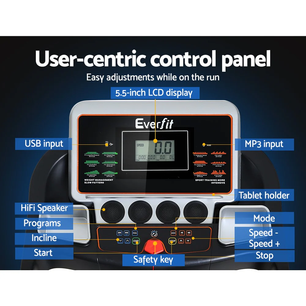 Everfit Treadmill Electric Auto Level Incline Home Gym Fitness Exercise 450mm - Nurns