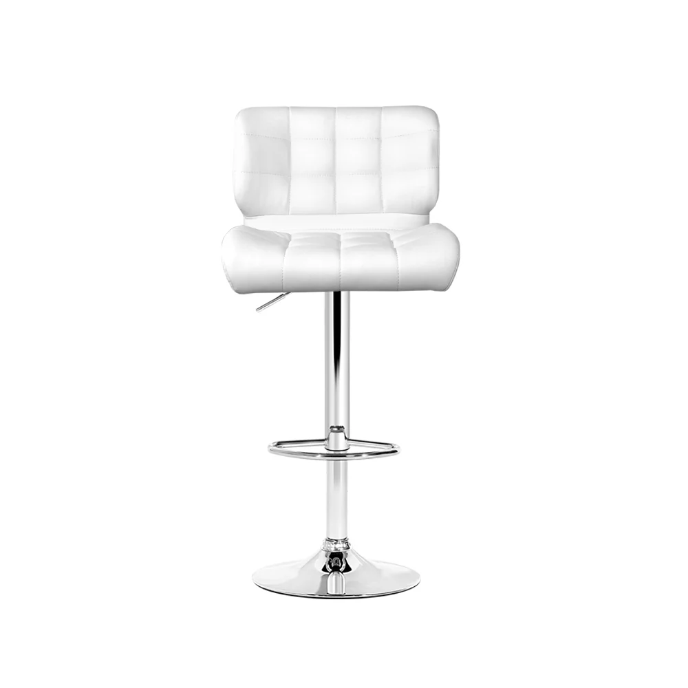Set of 4 Genoa PU Leather Gas Lift Bar Stools - White & Chrome - Nurns