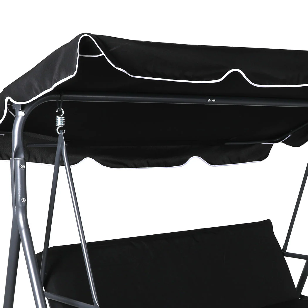 Lorel 3 Seater Swing Chair Garden Canopy Cushion - Black - Nurns