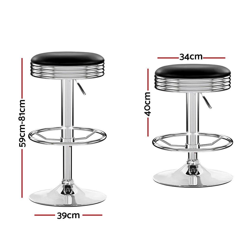 Set of 4 Kozani PU Leather Backless Bar Stools - Black & Chrome - Nurns