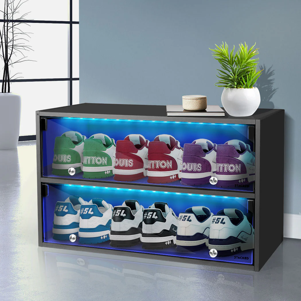 Stacked Shoes Storage Cabinet LED Sneaker Black - Nurns