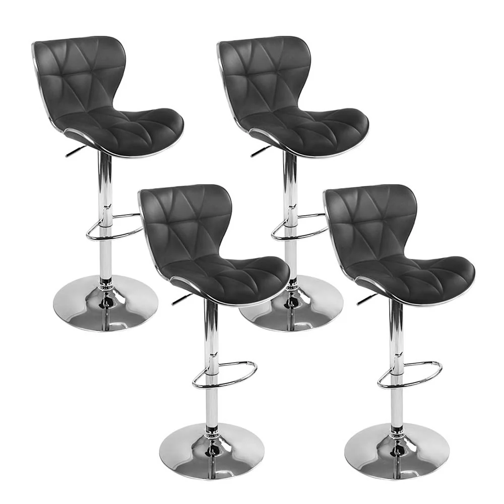 Set of 4 Liosia PU Leather Patterned Bar Stools - Black & Chrome - Nurns