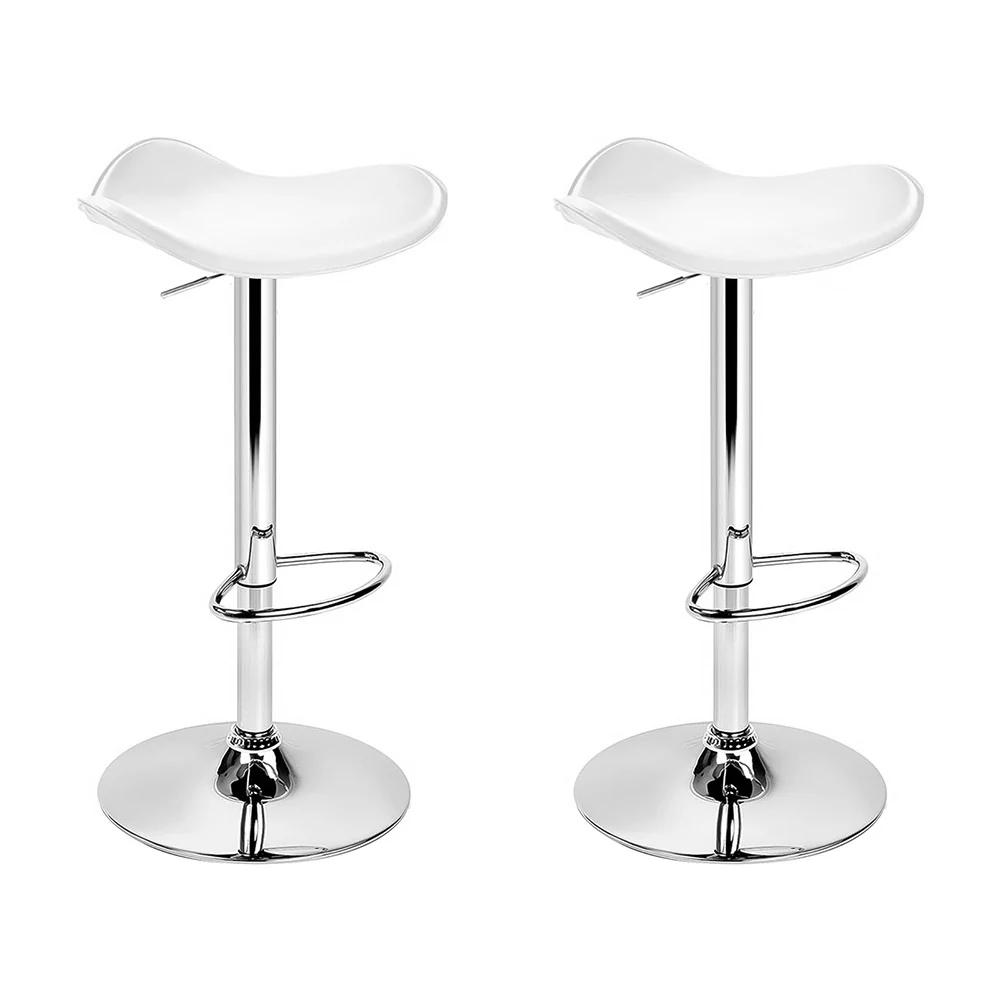 Set of 2 Marbella Gas Lift Bar Stools PU Leather - White & Chrome - Nurns
