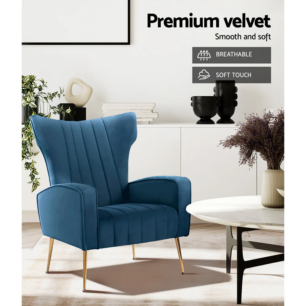 Maricel Accent Velvet Seat Lounge Armchair - Navy - Nurns