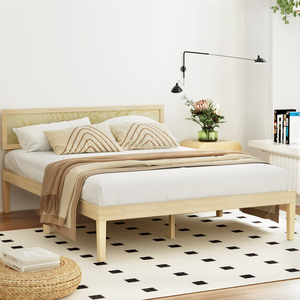 Fiora Bed Frame Wooden Base Platform Timber Pine - Natural Queen - Nurns