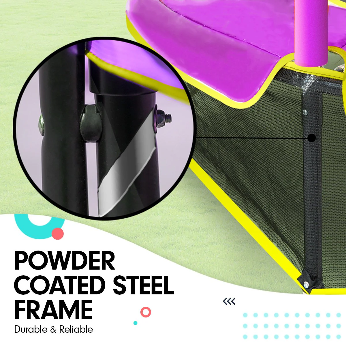 Kahuna Trampoline 4.5FT Round Free Safety Net Spring Pad Cover Mat Outdoor Yellow Purple - Nurns