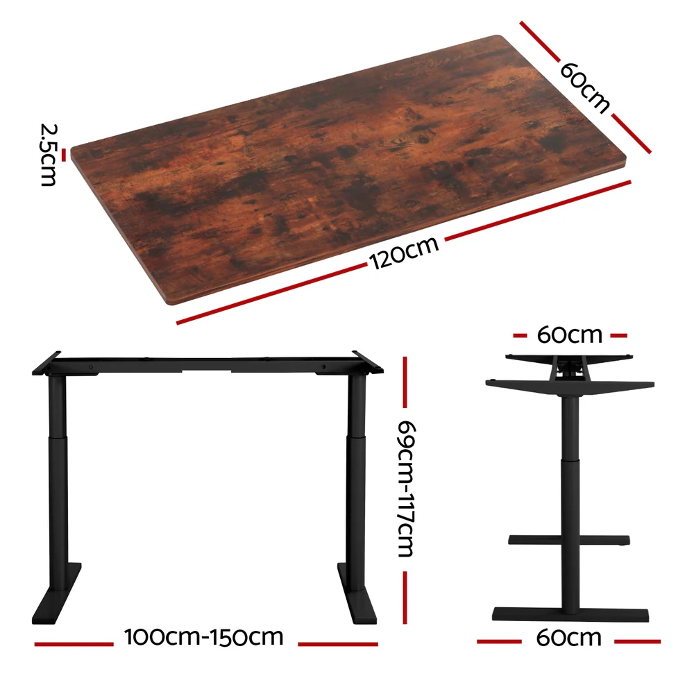 Artiss Standing Desk Motorised Electric Dual Motor Rustic Brown 120cm - Nurns