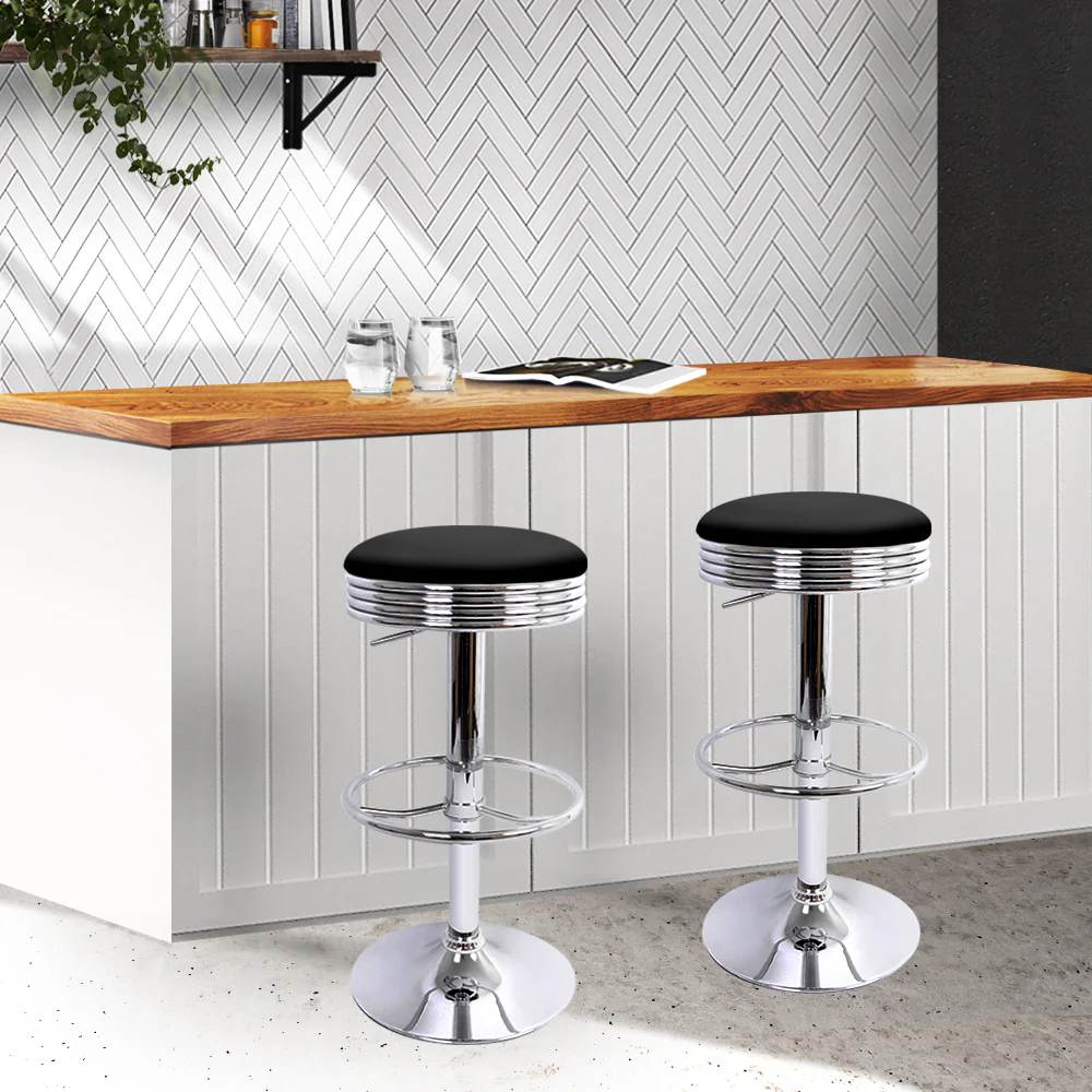 Set of 4 Kozani PU Leather Backless Bar Stools - Black & Chrome - Nurns