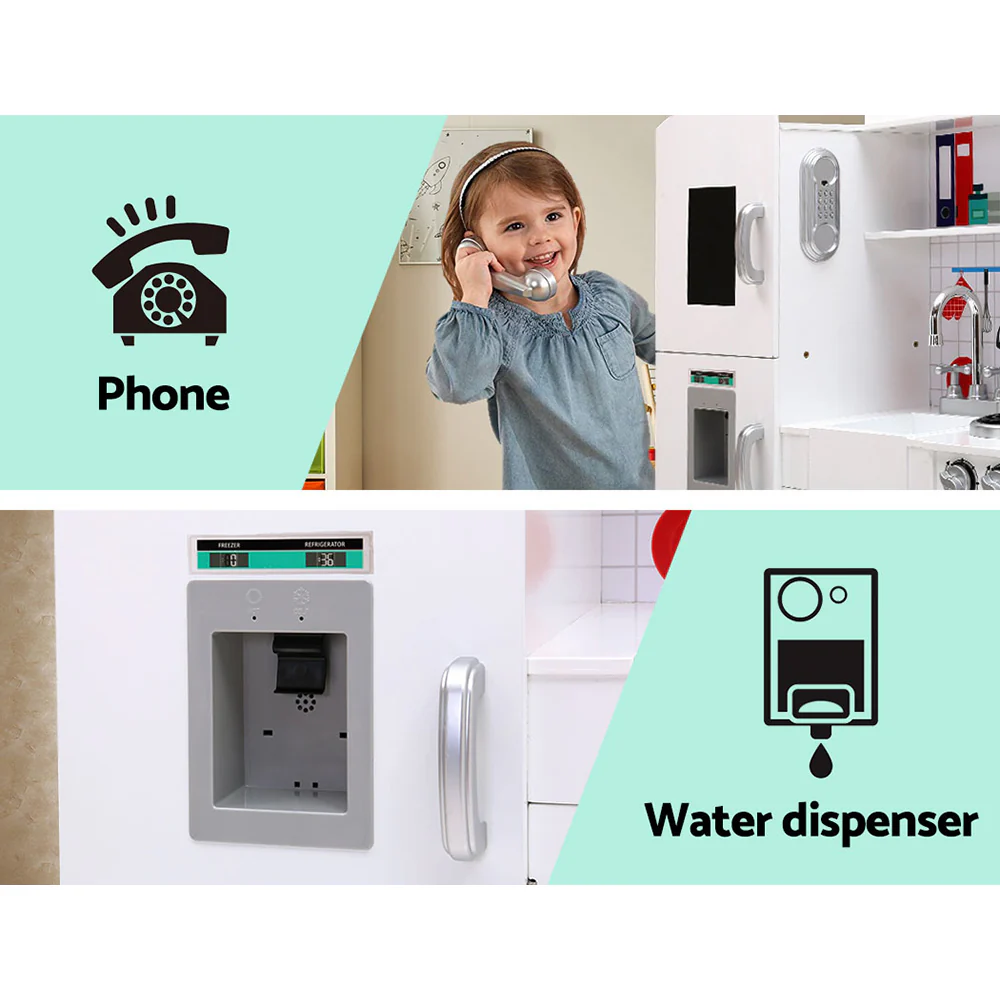 Kids Kitchen Set Pretend Play Food Sets Childrens Utensils Wooden White - Nurns