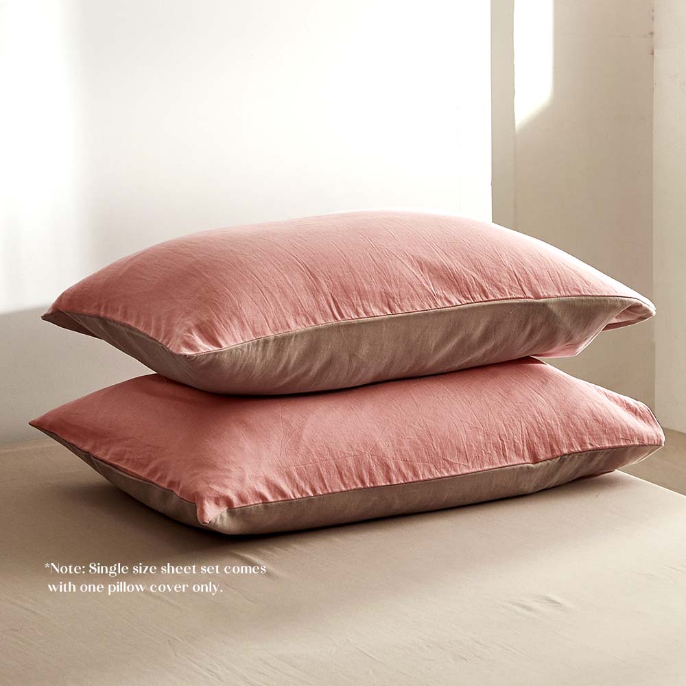 Single Cosy Club Cotton Bed Sheets Set Pink Brown Cover - Nurns