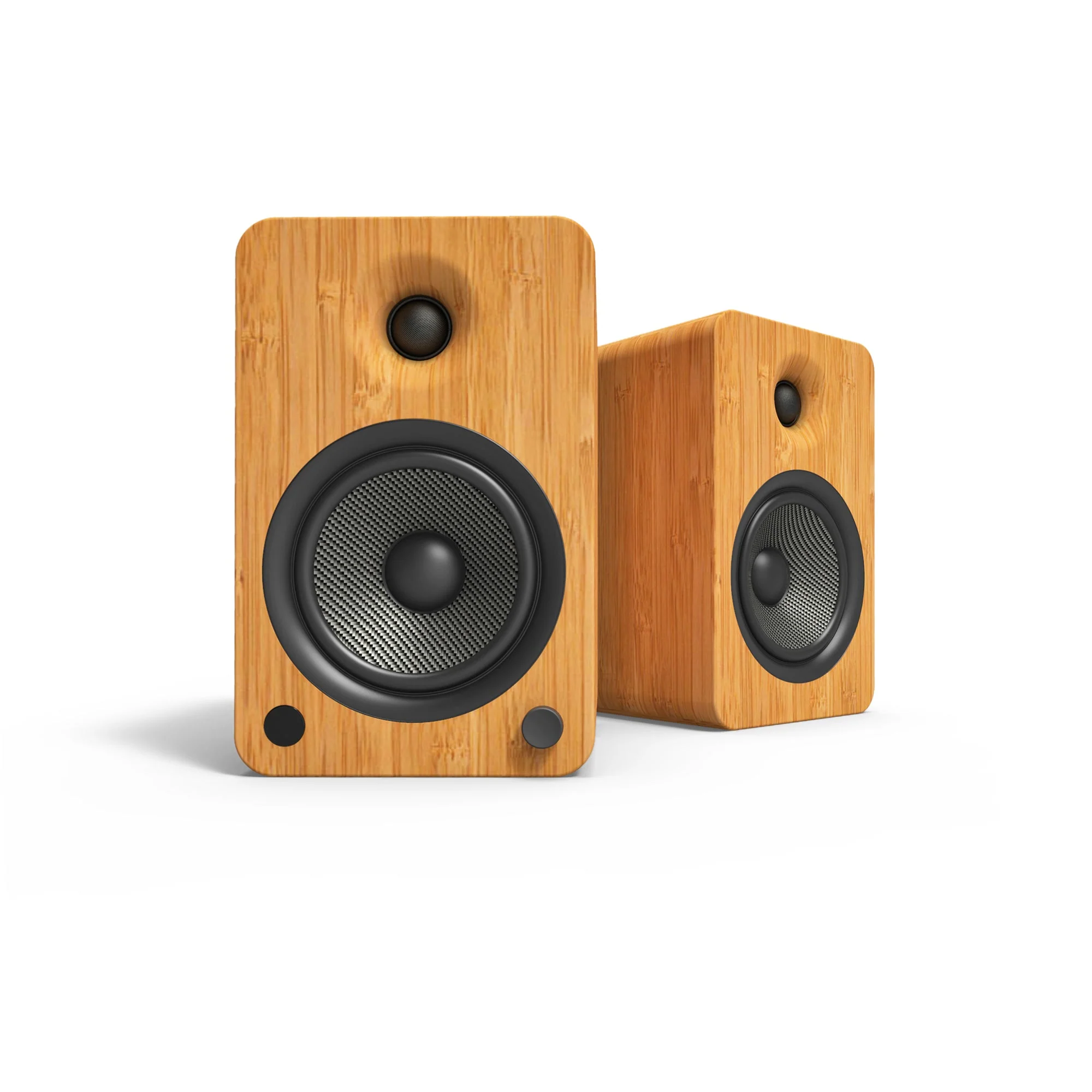 YU6 200W Powered Bookshelf Speakers with Bluetooth and Phono Preamp - Bamboo - Nurns