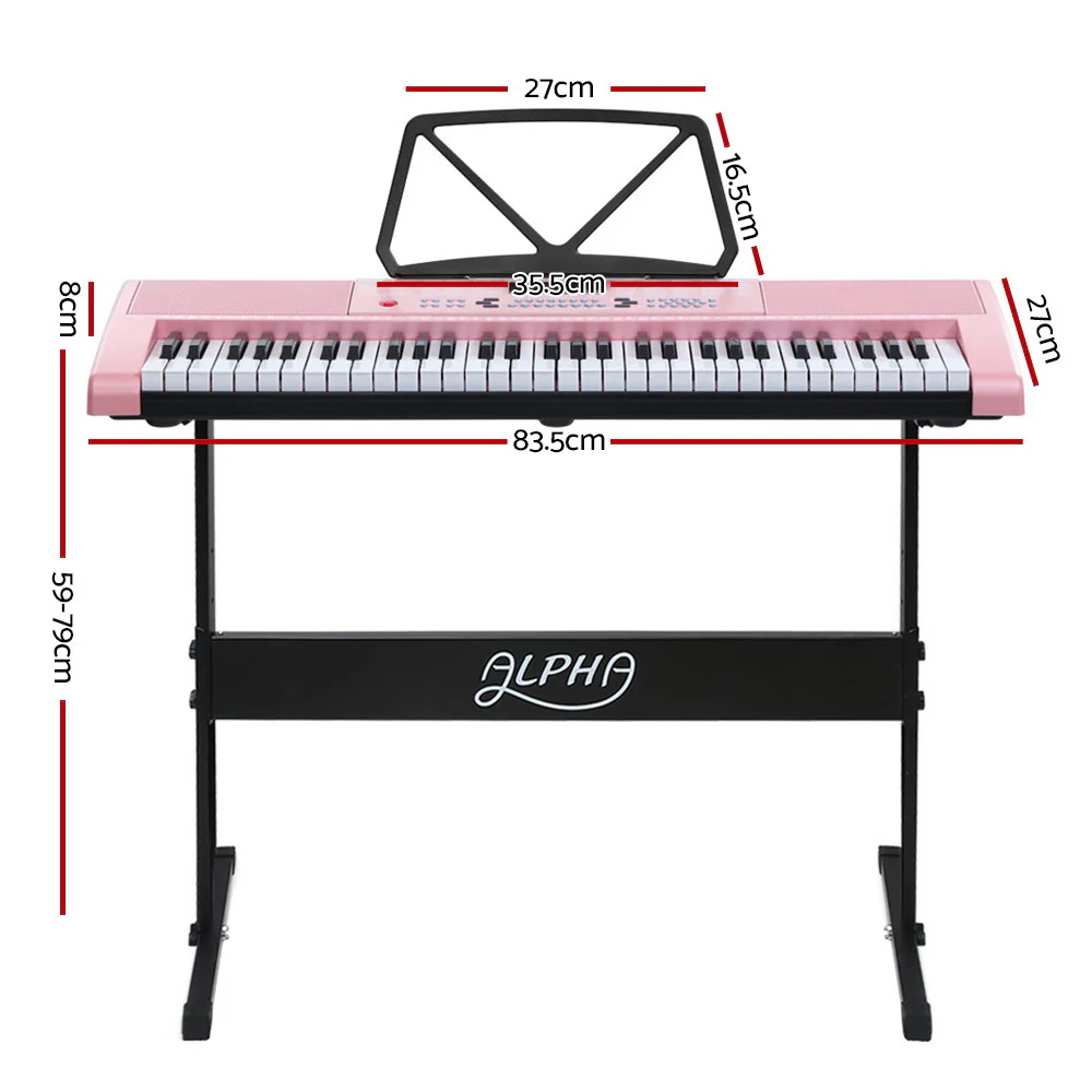 Alpha 61 Keys Electronic Piano Keyboard Digital Electric w/ Stand Lighted Pink - Nurns