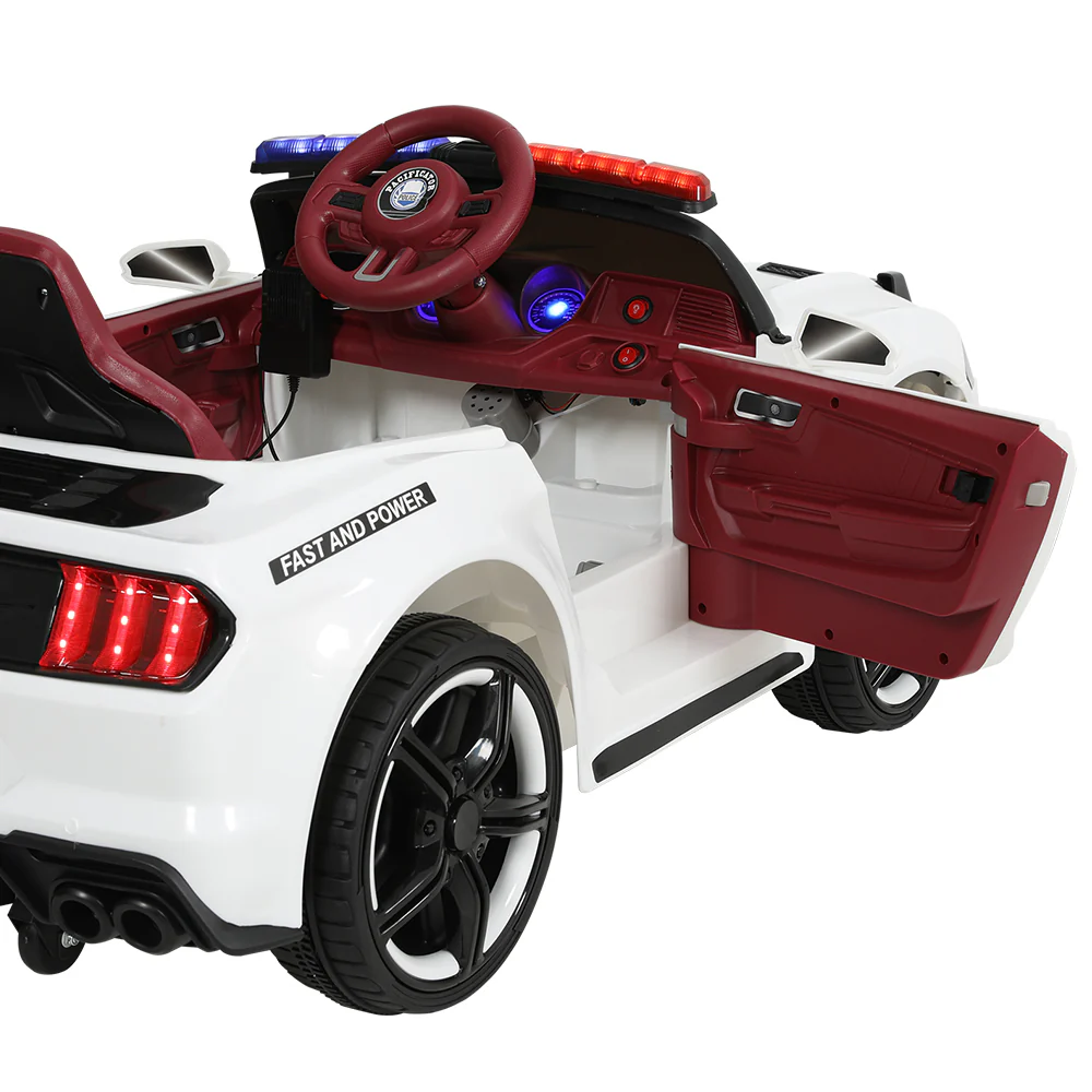 Kids Ride On Car Electric Patrol Police Cars Battery Powered Toys 12V - White - Nurns