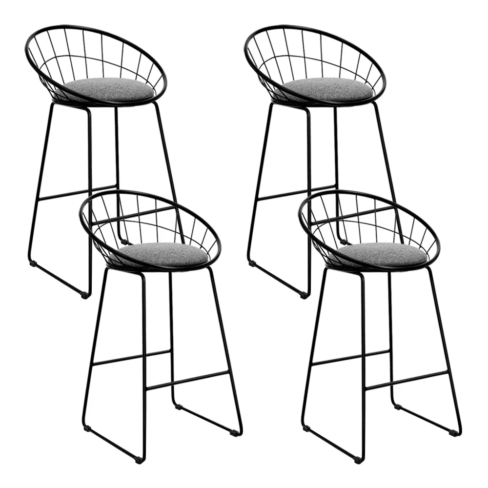 Set of 4 Ferrara Bar Stools Steel Fabric - Grey & Black - Nurns