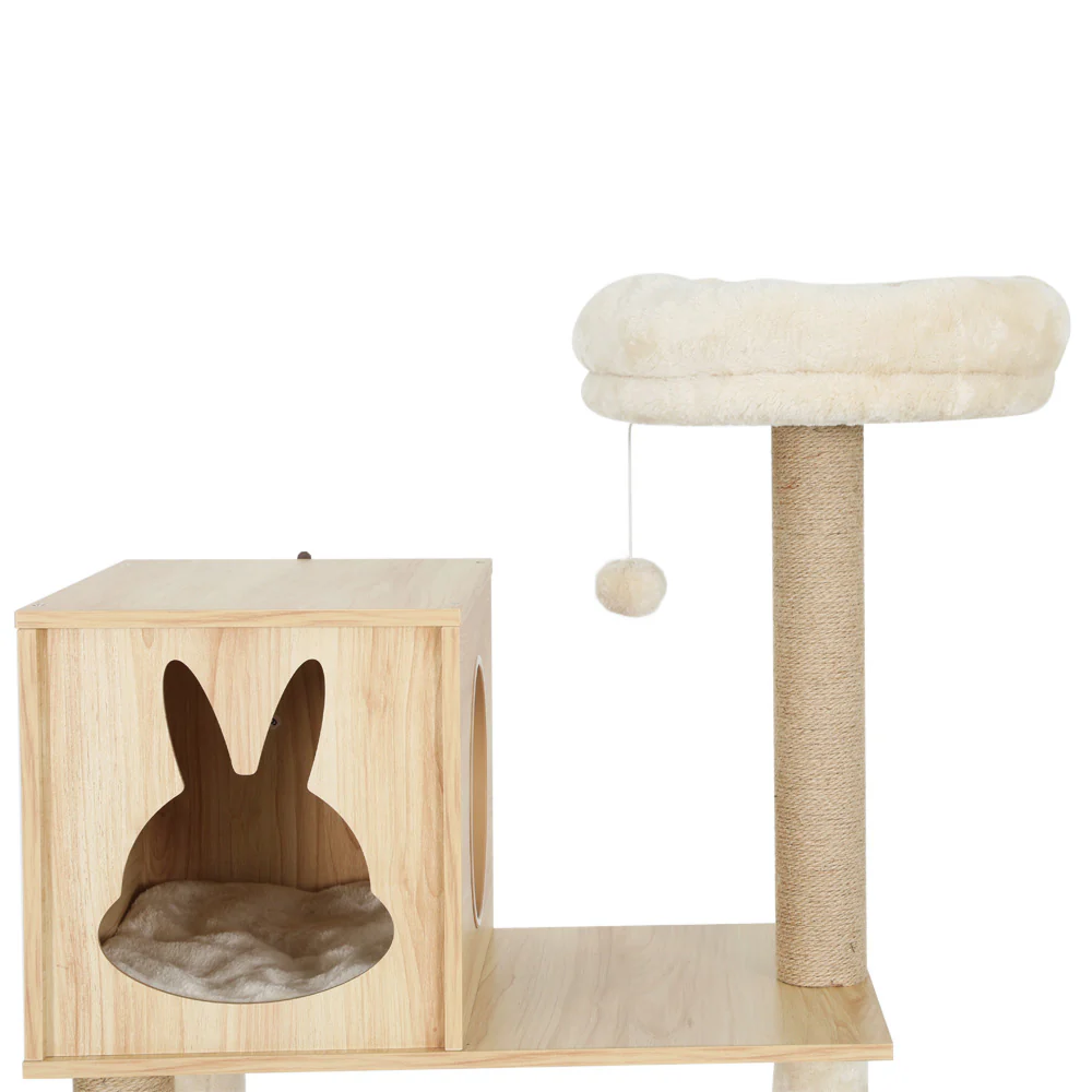 Cat Tree 141cm Tower Scratching Post Scratcher Wood Bed Condo Toys House Ladder - Nurns