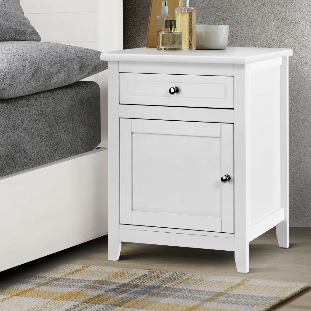 Comeau Wooden Bedside Tables Big Storage Cabinet Nightstand Lamp Chest with 2 Drawers - White - Nurns