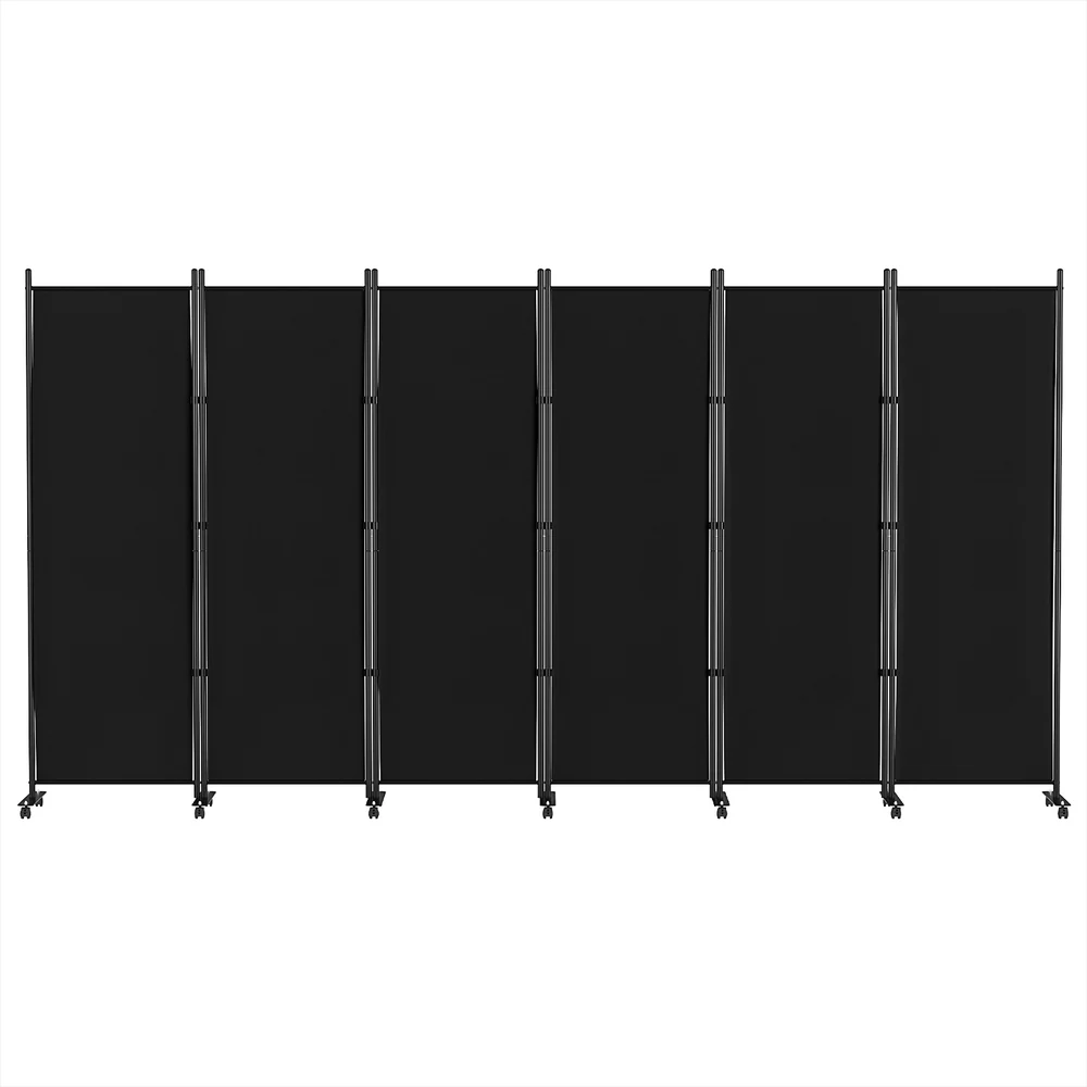 6 Panel Room Divider Screen 323cm Wheel Fabric - Black - Nurns