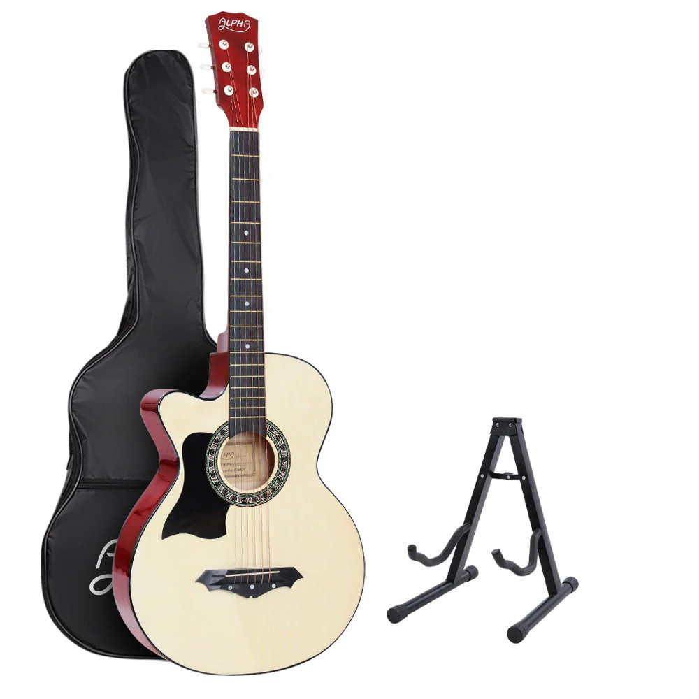 Alpha 38 Inch Acoustic Guitar Wooden Body Steel String w/ Stand Left-Handed - Nurns