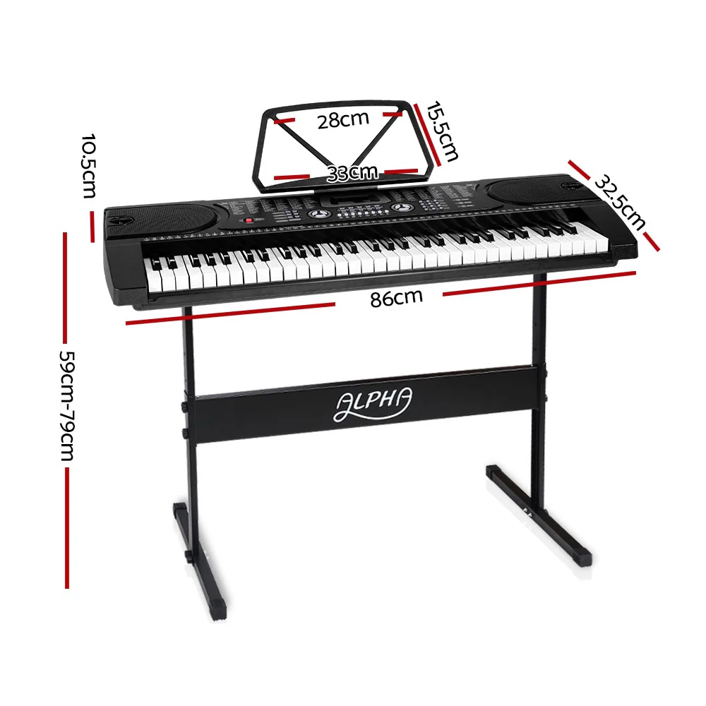 Alpha 61 Keys Electronic Piano Keyboard Digital Electric w/ Stand Beginner Black - Nurns